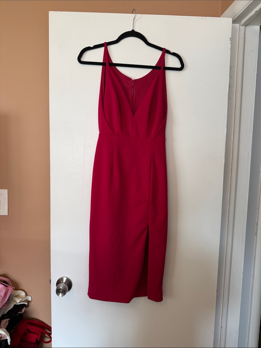 Lulus Women's Fuchsia V-Neck Midi Dress with Side Slit